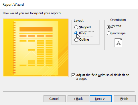 Setting the report layout