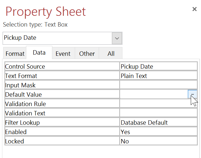 Clicking the Expression Builder button for the Default Value option