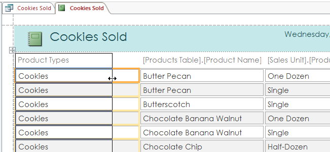 Resizing fields in the report