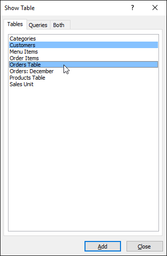 Selecting tables to use in the query