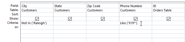 Setting field criteria