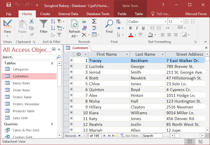 table navigation