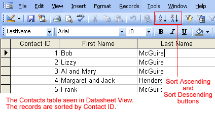 Records Shown in Datasheet View