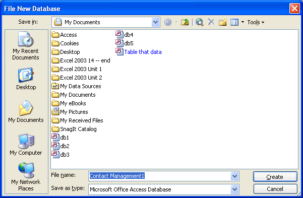 File New Database Dialog Box