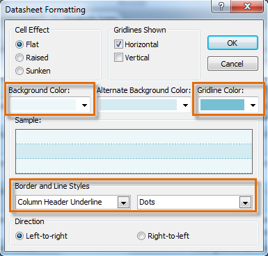 Changing the table background color and gridline style