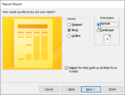 Setting the report orientation