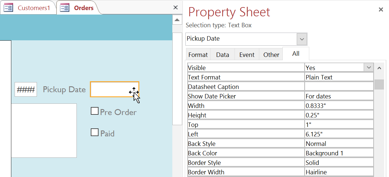 Selecting the Pickup Date field