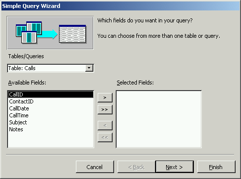 Simple Query Wizard Dialog Box