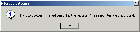 Item Not Found Dialog Box