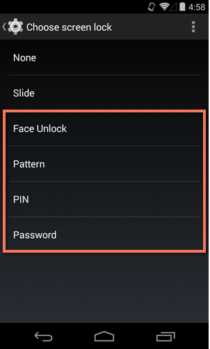 selecting a screen lock