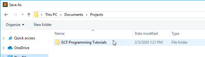 GCF Programming Tutorials folder