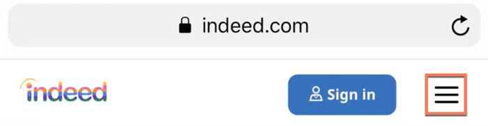 indeed mobile browser menu