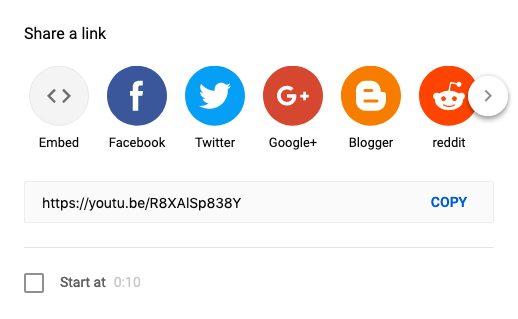 screenshot of YouTube's sharing menu