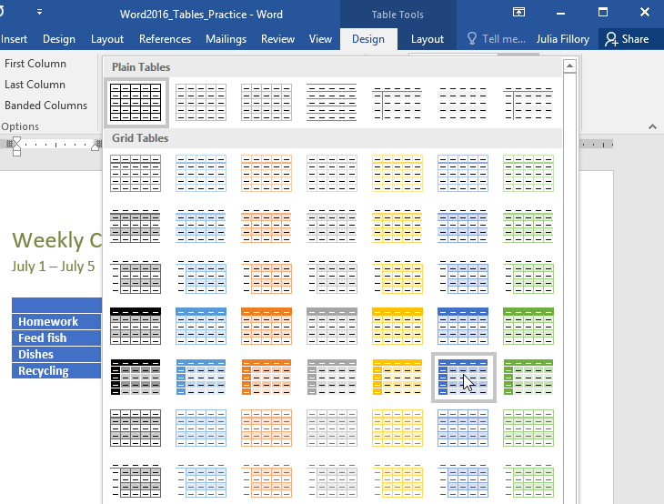 choosing a table style