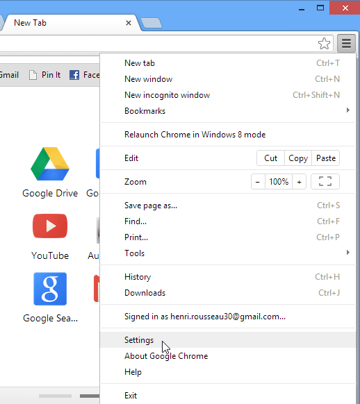 opening Chrome settings