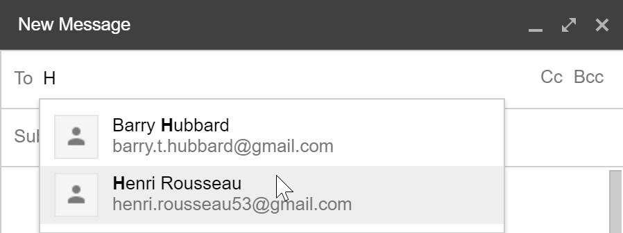 Suggesting an email address from contacts