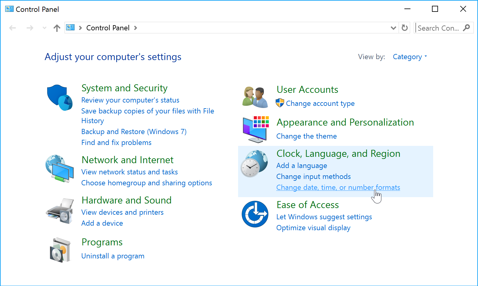 opening the date and number settings