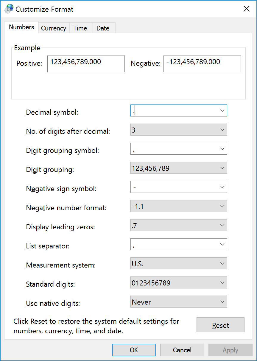 the customize format dialog box