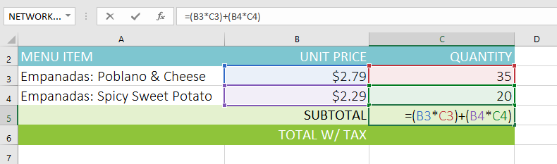 Formula with parentheses