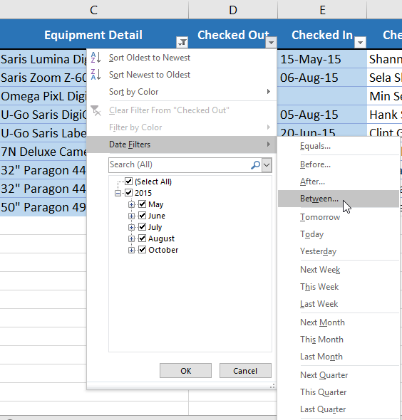 Adding a date filter in the dropdown menu