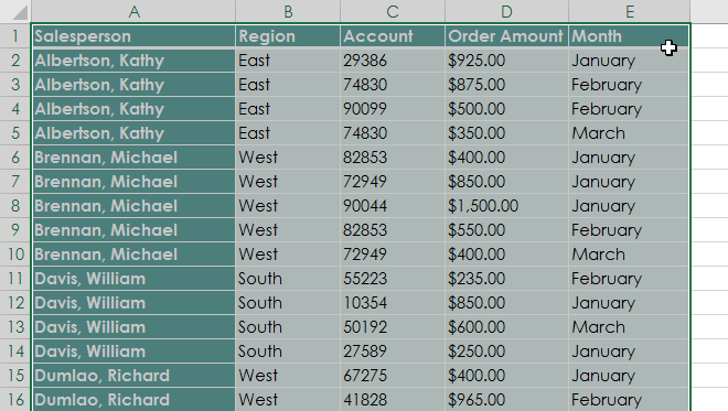 selecting a table