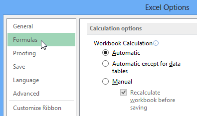 navigating to Formulas settings