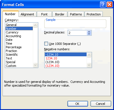 The Number Tab on the Format Cells Dialog Box