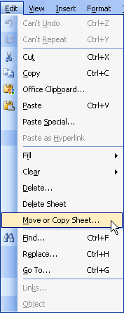 Edit and Move or Copy Sheet Menu Selections
