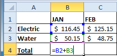 Entering formula into B4