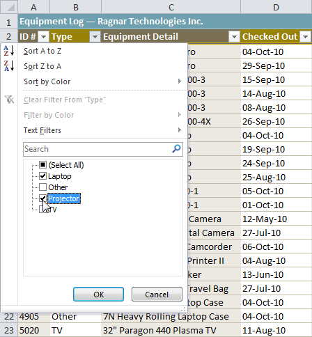 Selecting filter data