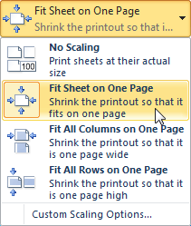 Selecting the Fit Sheet on One Page command