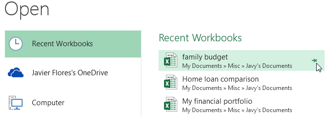 Screenshot of Excel 2013