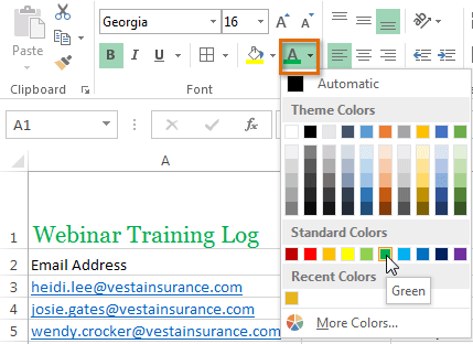 Screenshot of Excel 2013