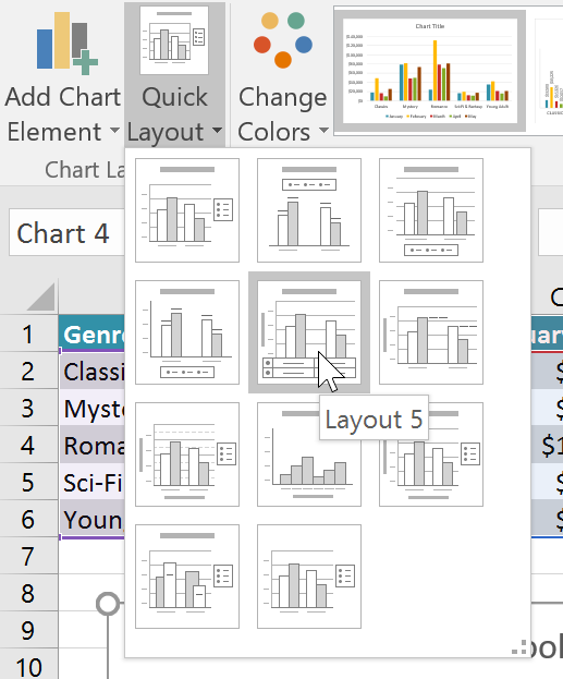 Selecting the quick layout command