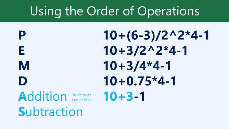 AS addition subtraction, whichever comes first: 10+3-1