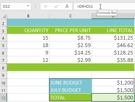 Clicking the formula bar to edit the formula