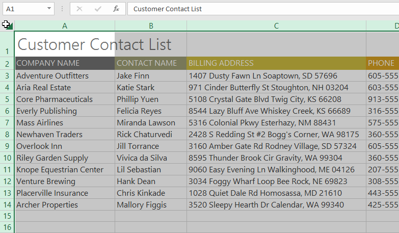 selecting all cells in a worksheet