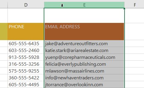 selecting column E