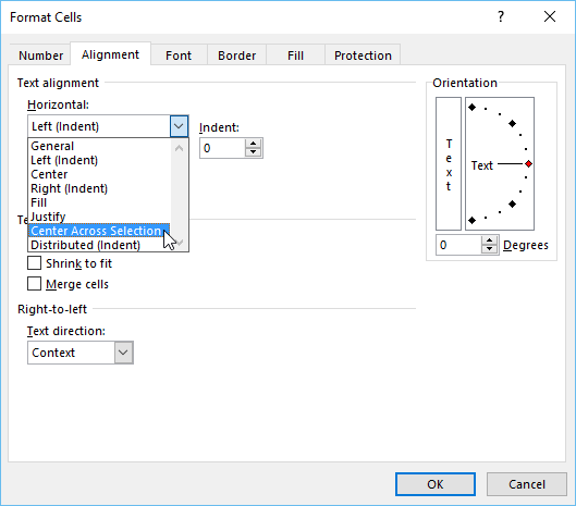 selecting Center Across Selection