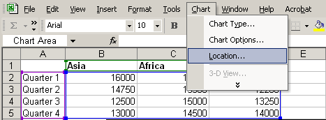 Chart and Location Menu Selections