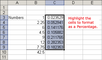 Define Cell Range for Percentage Function