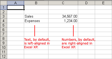 Default Alignment for Text and Numbers