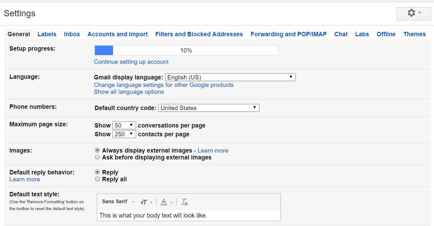 General settings category