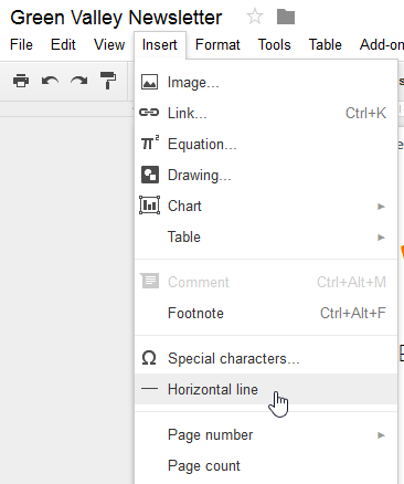 Inserting a Horizontal line