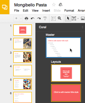 Selecting the master slide