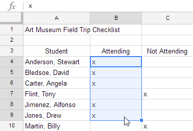 Clicking and dragging to select multiple cells