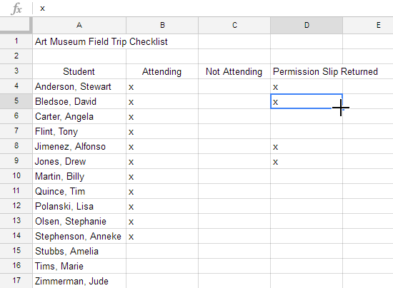 Selecting the fill handle