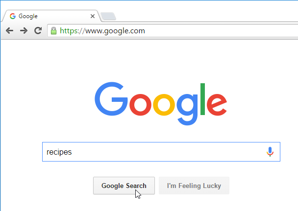 searching for recipes on Google