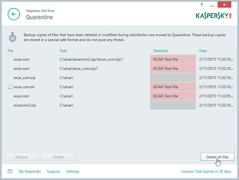 Virus scan results