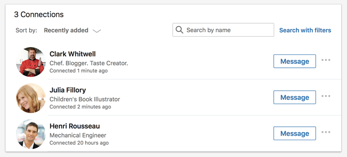 A screenshot of a LinkedIn connections page